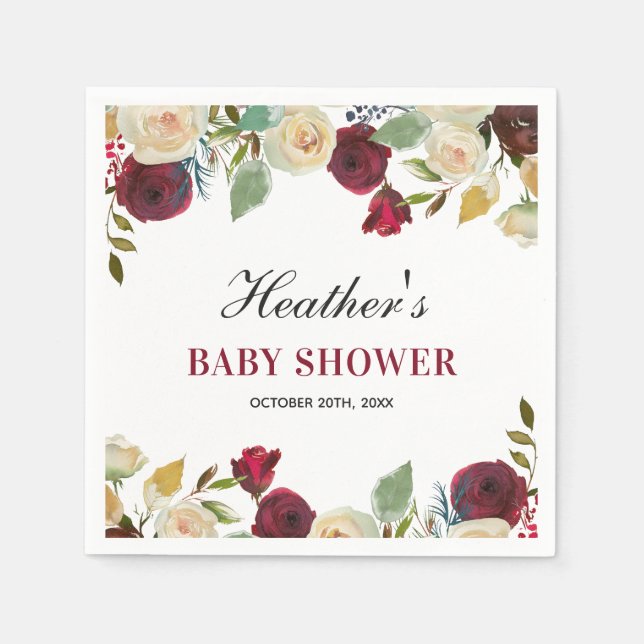 Marsala Burgundy Red Fall Babydusche Papier Serviette (Vorderseite)