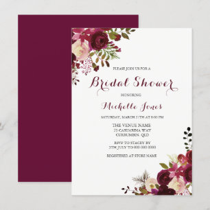 Marsala Burgundy Red Floral Spring Brautparty Einladung