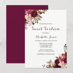 Marsala Burgundy Red Floral Spring Sweet 16 Einlad Einladung