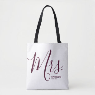 Marsala Burgundy Script White Personalisiert Mrs. Tasche