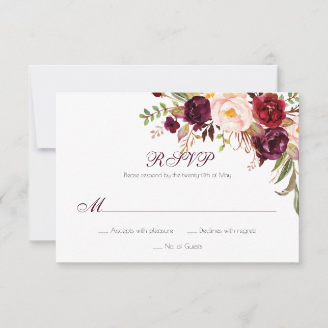 Marsala Burgundy White Rote Rosen Classic UAWG | RSVP Karte (Vorderseite)