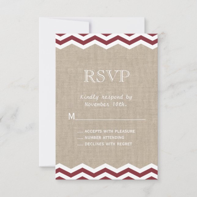 Marsala Chevrons auf Burlap UAWG RSVP Karte (Vorderseite)