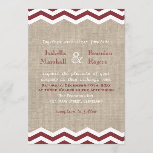 Marsala-Chevrons auf Jute-Hochzeitseinladung Einladung