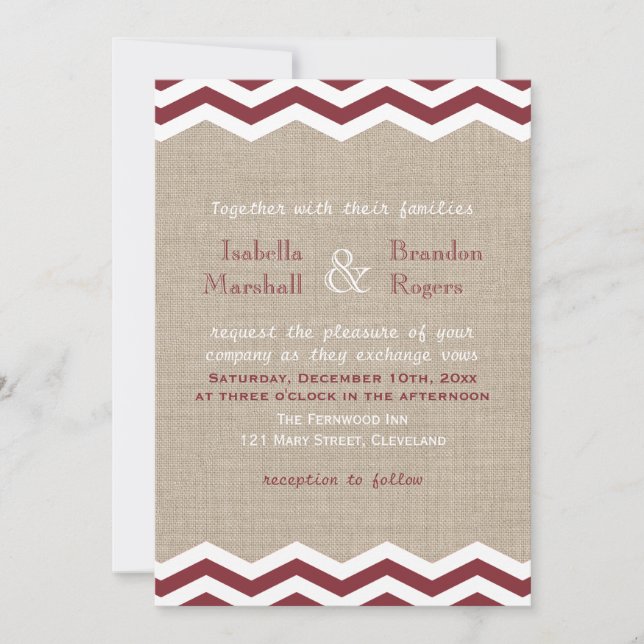 Marsala Chevrons zur Einladung zur Hochzeit in Bur (Vorderseite)