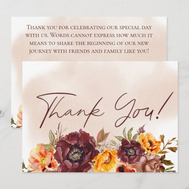 Marsala Clay & Yellow Bouquet Wedding Dankeskarte (Vorne/Hinten)