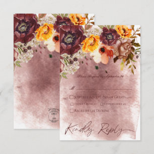 Marsala Clay & Yellow Bouquet Wedding RSVP Karte