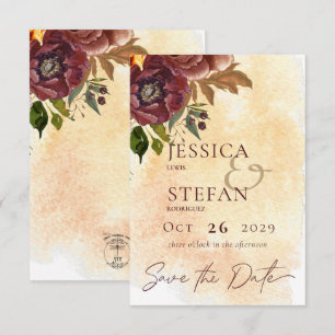 Marsala Clay & Yellow Bouquet Wedding Save The Date