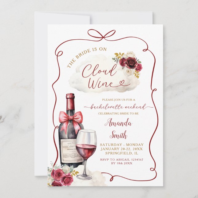 Marsala Cloud Bachelorette Wochenende Einladung (Vorderseite)