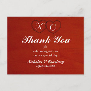 Marsala Crimson Hearts Danke-Karte Postkarte