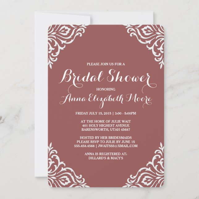 Marsala Damask Einladung (Vorderseite)