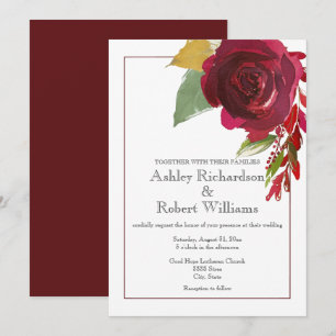 Marsala de Bourgogne Faire-part de mariage de rose
