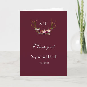 Marsala de Bourgogne Floral Antlers Merci Mariage
