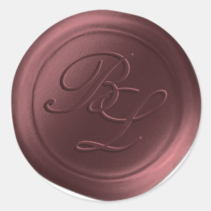 Marsala Double Monogram Imitate Wachs Siegel Stick Runder Aufkleber