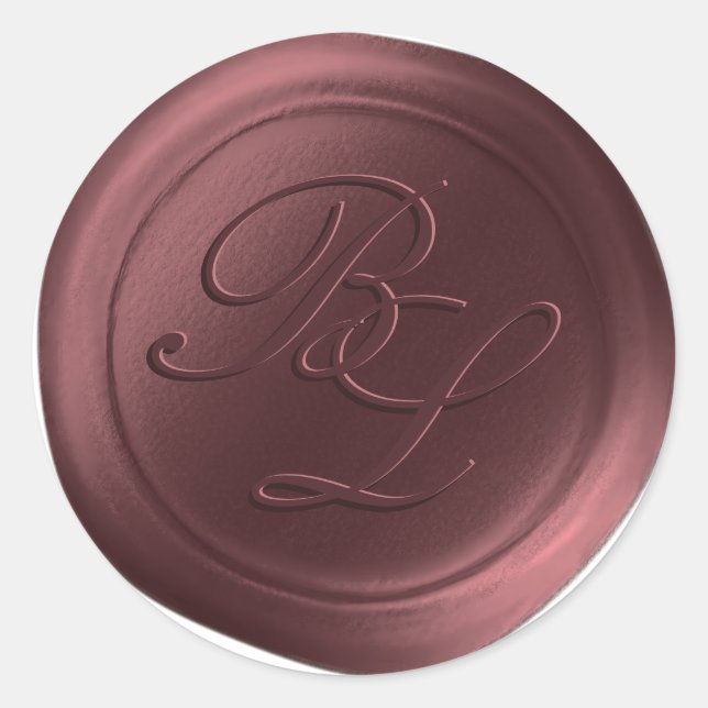 Marsala Double Monogram Imitate Wachs Siegel Stick Runder Aufkleber (Vorderseite)