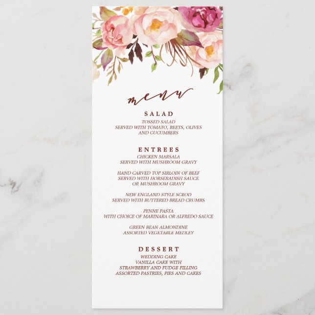 Marsala et Gold Boho Garden Menu de mariage (Devant)