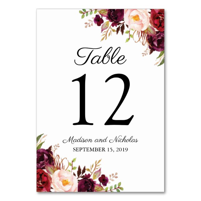 Marsala et Mariage rose Floral Cartes Numéro de ta (Par défaut)