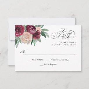 Marsala et rose Aquarelle Florale RSVP