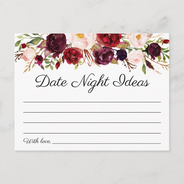Marsala et rose Floral Date Nuit Idées Cartes (Devant)