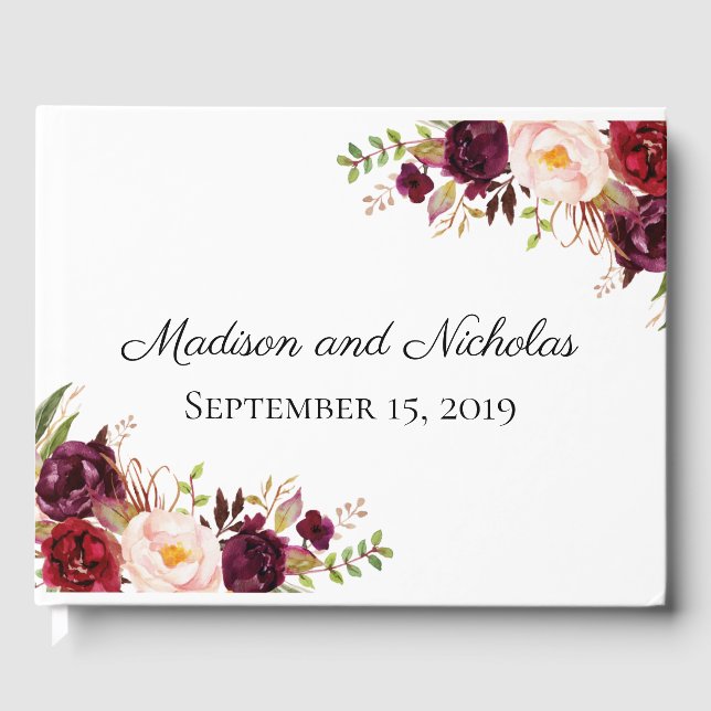 Marsala et rose Floral Mariage livre d'hôtes (Recto)