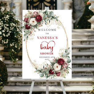 Marsala Eukalyptus-Baby-Shower-Willkommensschild Poster