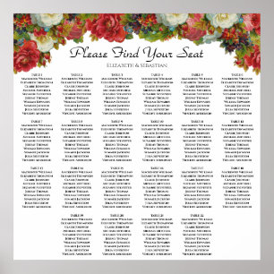 Marsala Floral 22 Table Wedding Seating Chart Poster