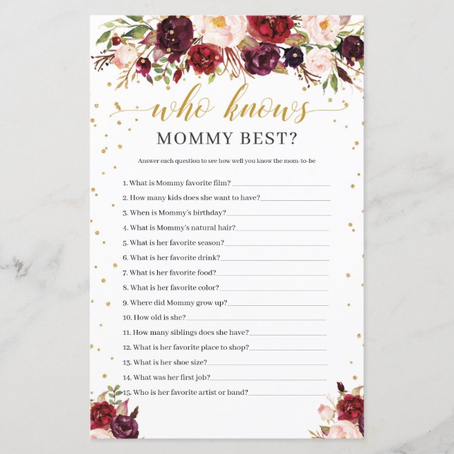Marsala floral boho, der das beste Spiel der Mommy (Vorderseite)