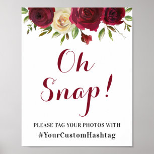 Marsala Floral Custom Instagram Hashtag Party Sign Poster