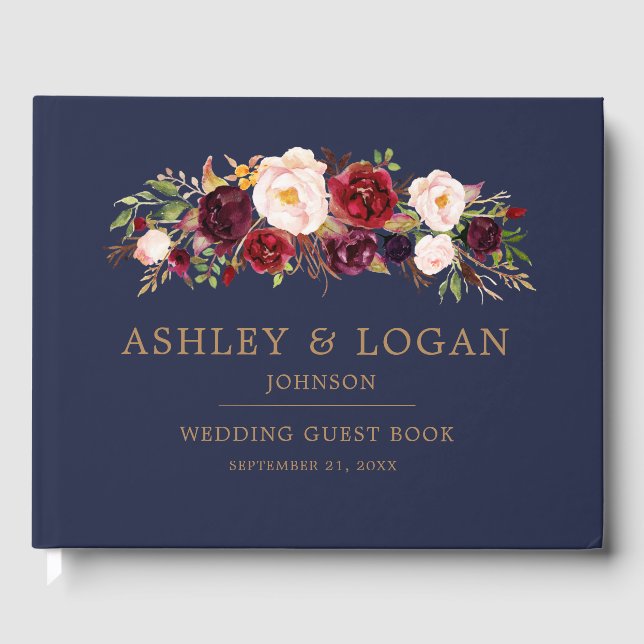 Marsala Floral Elegant Wedding Guest Book Gästebuch (Vorderseite)