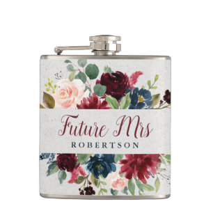 Marsala Floral Future Frau Bachelorette Custom Flachmann