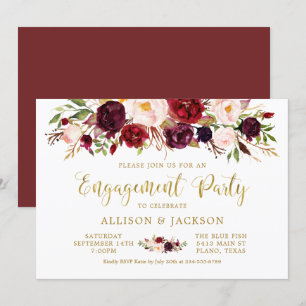 Marsala Floral Herbst Gold Engagement Party Card Einladung
