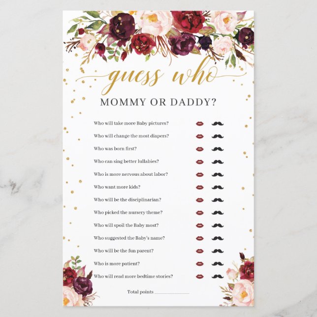 Marsala floral mommy or daddy baby dudy game (Vorderseite)