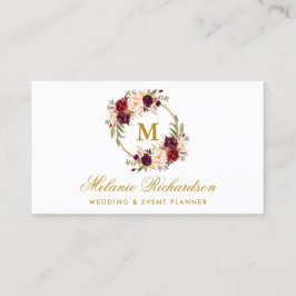 Marsala Floral Monogram Gold Visitenkarte