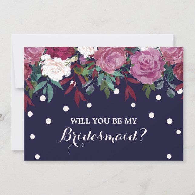 Marsala Floral on Navy Werden Sie meine Bridesmaid Einladung (Vorderseite)