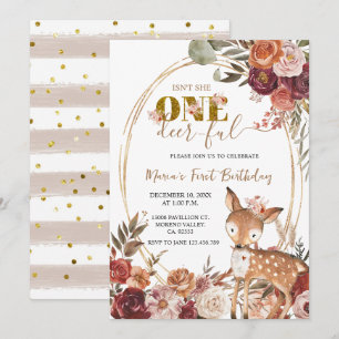 Marsala Floral One Deer Ful Girl Einladung