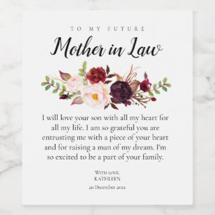 Marsala Floral to Mother in Law Weinetiketten Weinetikett