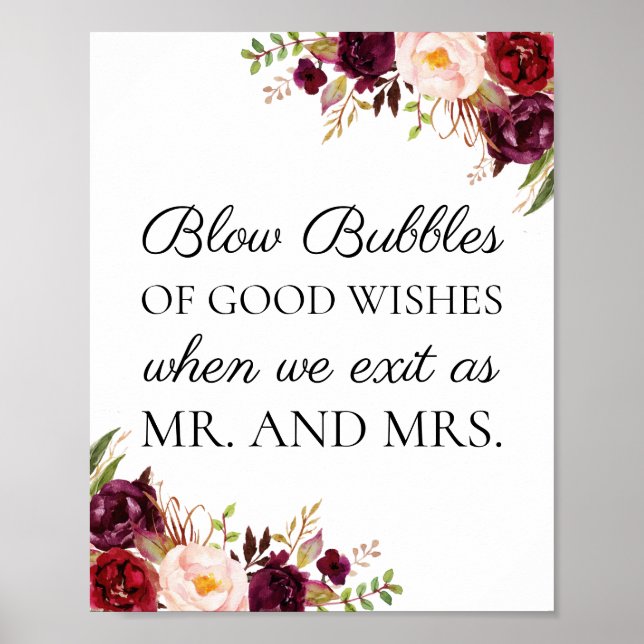 Marsala Floral Wedding Bubbles of Good Wishs Signi Poster (Vorne)