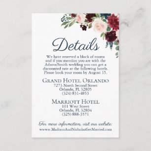 Marsala Floral Wedding Details Card Beilagen Begleitkarte