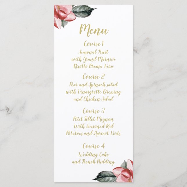 Marsala Floral Wedding Menü Menükarte (Vorderseite)