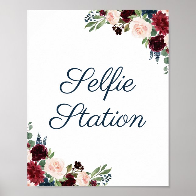 Marsala Floral Wedding Selfie Station Signa Poster (Vorne)