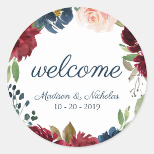 Marsala Floral Wedding Welcome Stickers