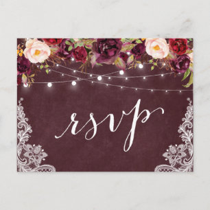 Marsala Florale Lichterkette Spitze Hochzeit RSVP Einladungspostkarte