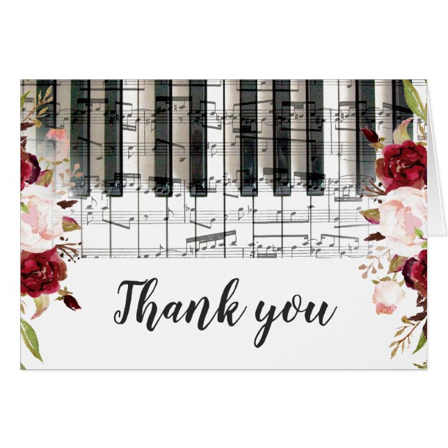 Marsala florale Musik Klaviertastatur Danke (Vorderseite (Horizontal))