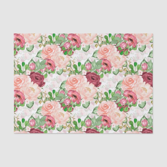 Marsala florales Party Seidenpapier (Vorderseite)