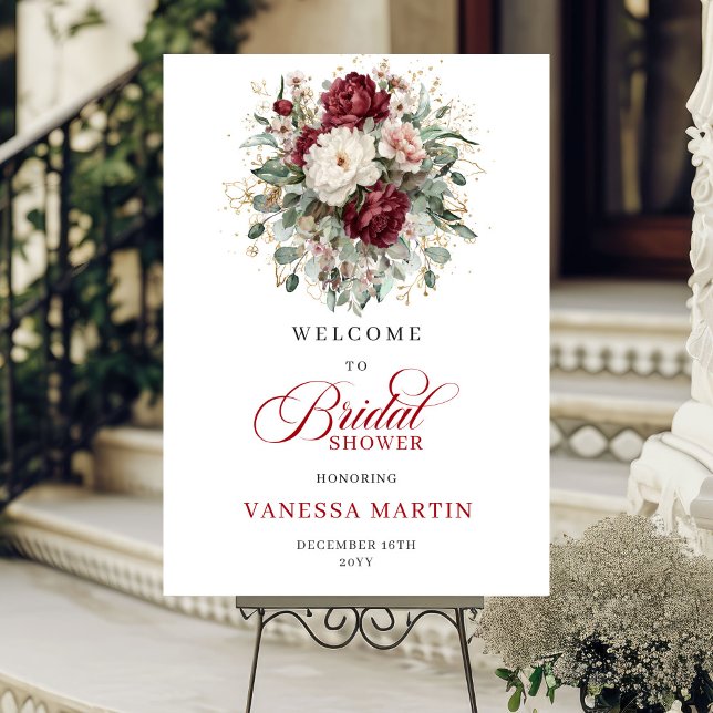 Marsala Flowers Eucalyptus Bridal Shower Welcome Poster (Marsala Flowers Eucalyptus Bridal Shower Welcome)