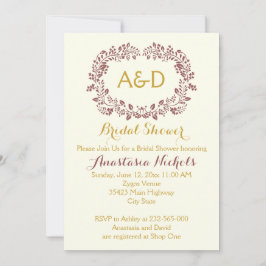 Marsala foliage & initials Hochzeitsreise Brautpar Einladung