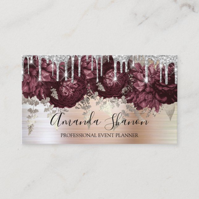 Marsala Glitzer Tropfen Logo-Event-Planner gebürst Visitenkarte (Vorderseite)
