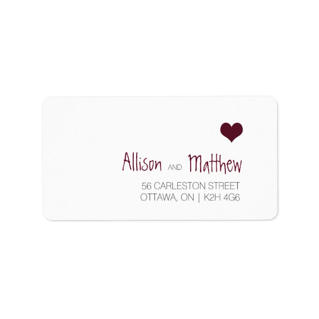 Marsala Heart Wedding Address Label Adressaufkleber (Vorne)