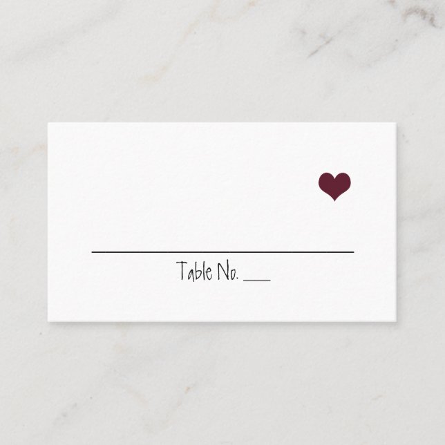 Marsala Heart Wedding Placecards Platzkarte (Vorderseite)