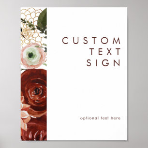 Marsala Herbst Floral   Weiße Karten & Geschenke B Poster