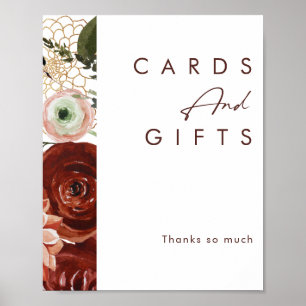 Marsala Herbst Floral   Weiße Karten und Geschenke Poster